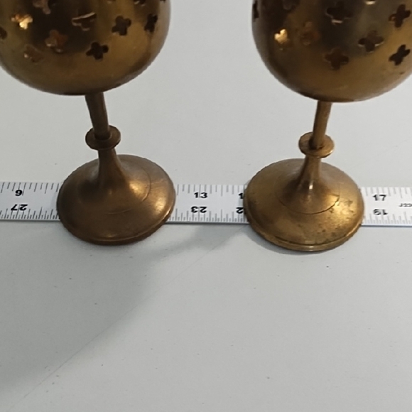 Vintage Brass Gothic-Inspired Candle Holders with Intricate Cut-Outs - Picture 7 of 10